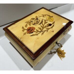 Italian Inlaid Wood Music Jewelry Box Plays “Lara’s Theme” 1970s